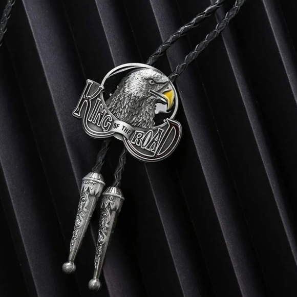 New 39" western eagle Bolo Tie for Men Vintage Shield w/ Handmade Black Leather - Picture 2 of 4